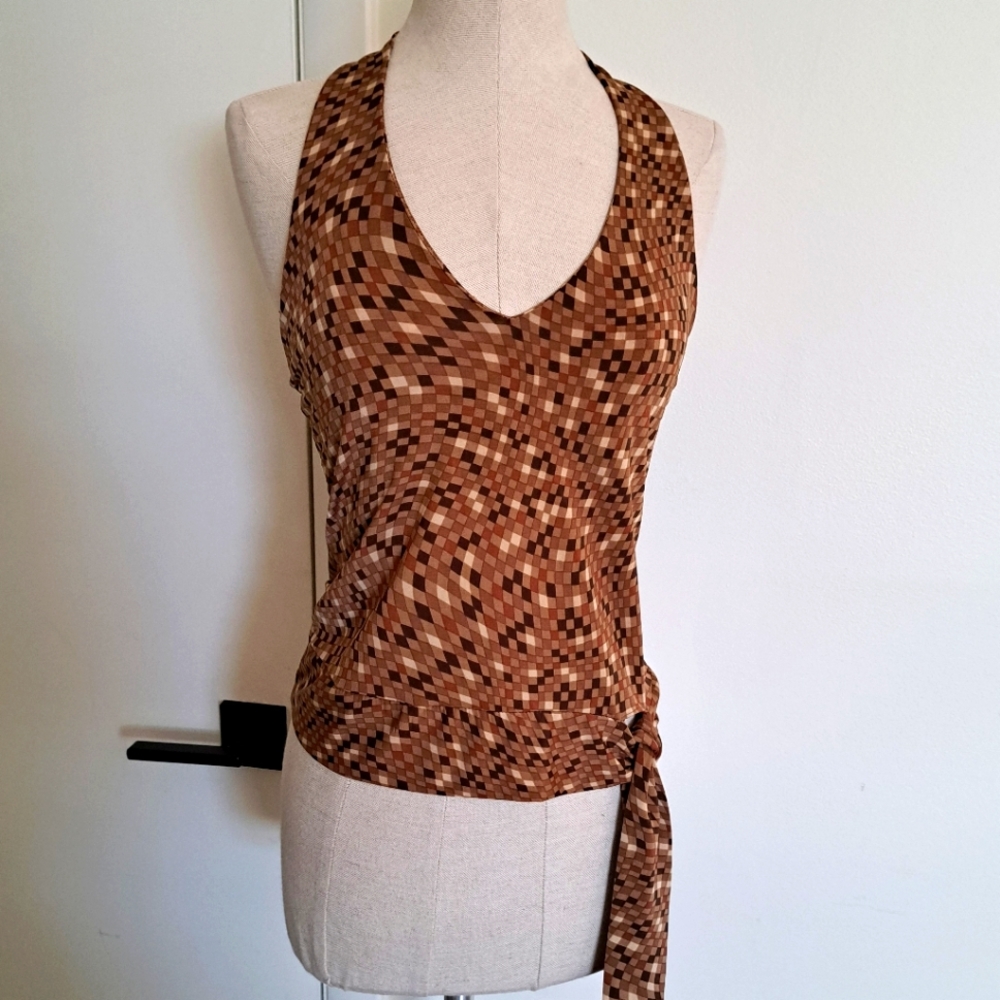 Vintage Brown and tan checkered halter top - Picture 4 of 6